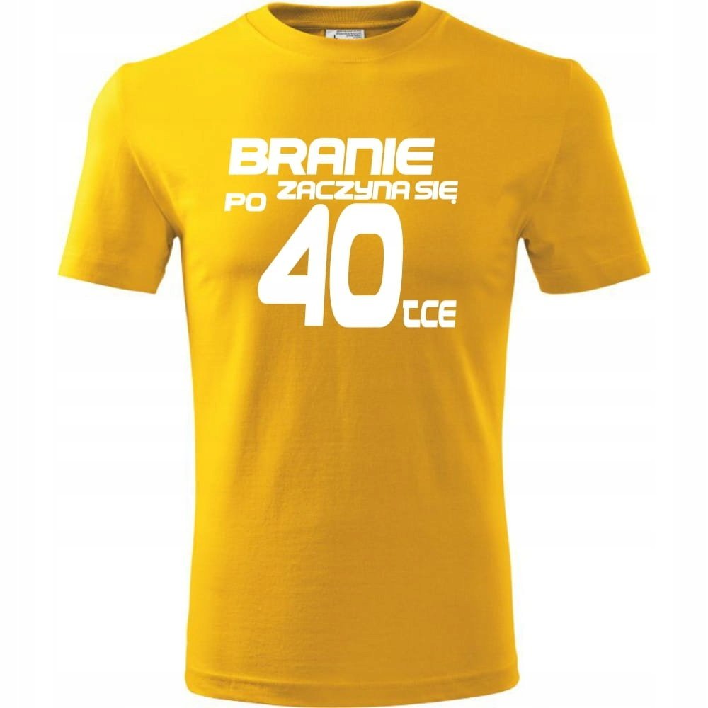 Męska Koszulka z Nadrukiem Branie zaczyna się po 40 na Prezent Urodzinowy żółty L
