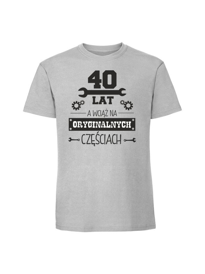 Męska koszulka z nadrukiem - 40 lat oryginalne części Pastelowy szary M