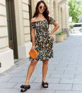 Sukienki - Czarna sukienka w kolorowe kwiaty Roxia - Gemre - miniaturka - grafika 1