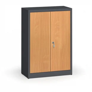 ALFA 3 Szafy spawane z laminowanymi drzwiami, 1150 x 800 x 400 mm, RAL 7016/buk 1261202 - Szafy biurowe - miniaturka - grafika 1