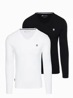 Koszulki męskie - Komplet męskich longsleeve'ów SLIM FIT 2-pak - mix biały/czarny V2 Z103 L - miniaturka - grafika 1