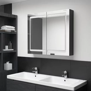 vidaXL vidaXL Szafka łazienkowa z lustrem i LED lśniąca czerń 80x12x68 cm 326512 - Szafki łazienkowe - miniaturka - grafika 1