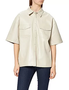 NA-KD Damska koszula z krótkim rękawem Pu, Złamana biel, 40 - Koszule damskie - miniaturka - grafika 1