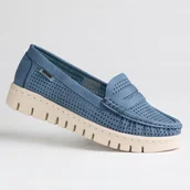 Mokasyny damskie - Mokasyny damskie skóra nubuk GOODIN GD-FL6070 niebieskie ażurek klasyk 37 - miniaturka - grafika 1