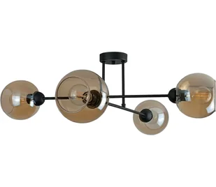 Żyrandol na drążku VASCO 4xE27/60W/230V czarny/dymny beżowy - Lampy sufitowe - miniaturka - grafika 1