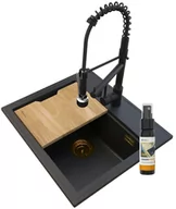 Zlewozmywaki z baterią - Foxal Golden Line Zlew + Bateria Spiral Duo Czarna - miniaturka - grafika 1