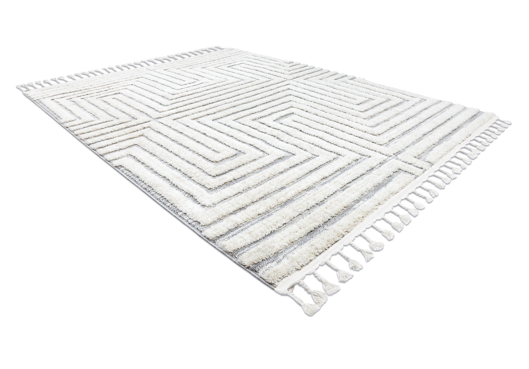 Dywan SEVILLA Z788A Labirynt, grecki / szary Frędzle berberyjski marokański shaggy biały 240x330 cm