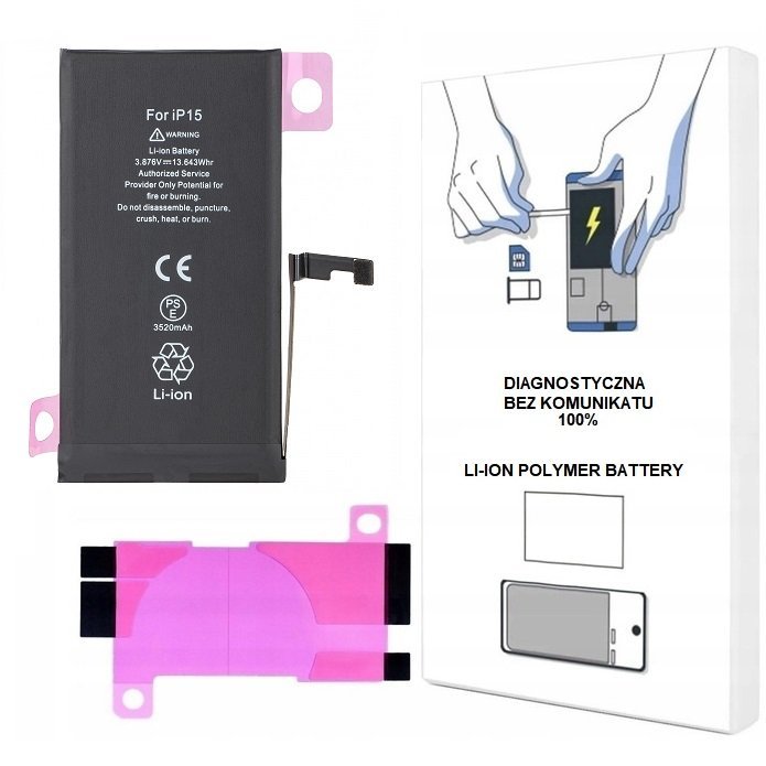 BATERIA DO iPHONE 15 3620 mAh BEZ KOMUNIKATU WIĘKSZA POJEMNOŚĆ