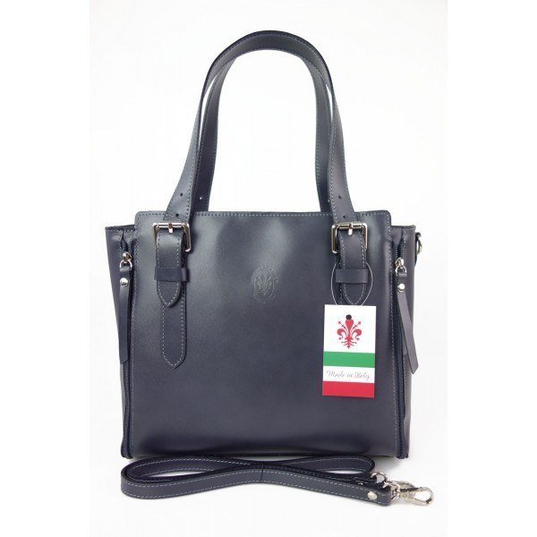 Włoska torebka skórzana, kuferek mieści A4 ,Vera Pelle ,Szary V884G