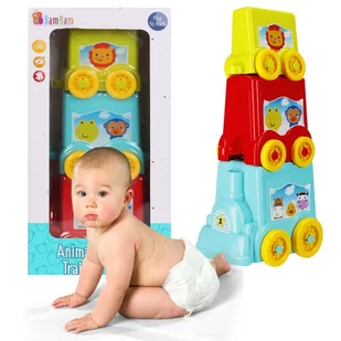 Kolejka edukacyjna zwierzaczki, zabawka edukacyjna dla dzieci 6m+ Bam Bam - Zabawki interaktywne dla dzieci - miniaturka - grafika 1