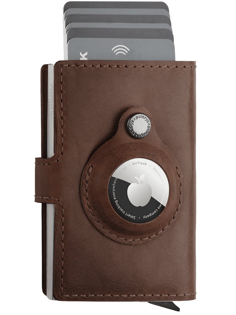 Portfel EASY WALLET for AirTag wykonany z garbowanej skóry Nomad brązowy