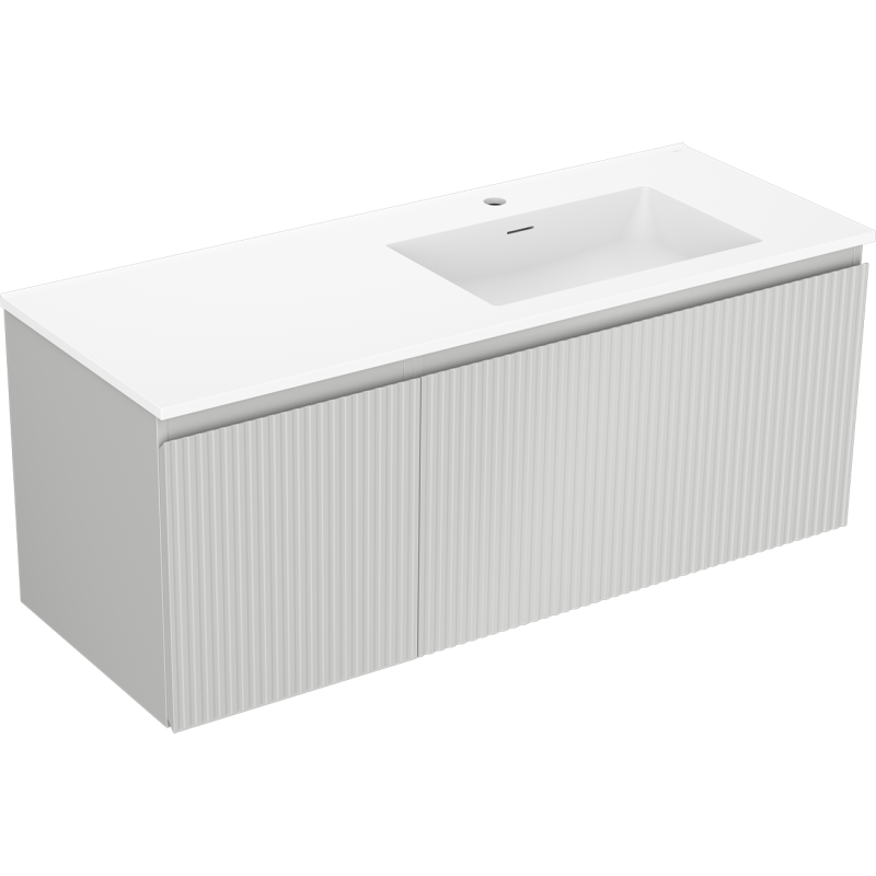 Mexen Rivel szafka łazienkowa 120 cm z umywalką Otis prawą, 1S, 1D, ryflowana, szara mat/biała mat - 91A23-12047-3-BBFF62-W18P01