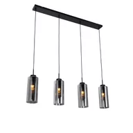 Lampy sufitowe - QAZQA Lampa wisząca Art Deco czarna z 4-punktowym dymionym szkłem - Laura - miniaturka - grafika 1