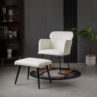 Fotele - Biały fotel bujany, wysokość 82 cm, szerokość siedziska 45 cm - z podnóżkiem (52*41*40 cm), solidna rama z drewna kauczukowego ze stopniami - miniaturka - grafika 1