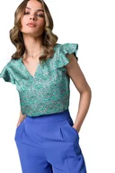 Bluzki damskie - S344 Bluzka z falbankami - model 1 (kolor wielokolorowy, rozmiar S) - miniaturka - grafika 1