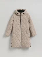 Płaszcze damskie - Reserved - Pikowany płaszcz - beżowy - miniaturka - grafika 1