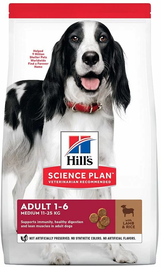 Hills Science Plan 14 + 4 kg gratis! Science Plan, sucha karma dla psa, 18 kg - Adult 16 Medium, jagnięcina z ryżem
