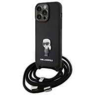 Etui i futerały do telefonów - Etui Karl Lagerfeld Crossbody Saffiano Monogram Metal Pin Karl & Choupette na iPhone 15 Pro Max - czarne - miniaturka - grafika 1