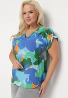 Bluzki damskie - Zielona Bluzka z Wiskozy w Abstrakcyjny Wzór z Krótkimi Rękawami Zleria - miniaturka - grafika 1
