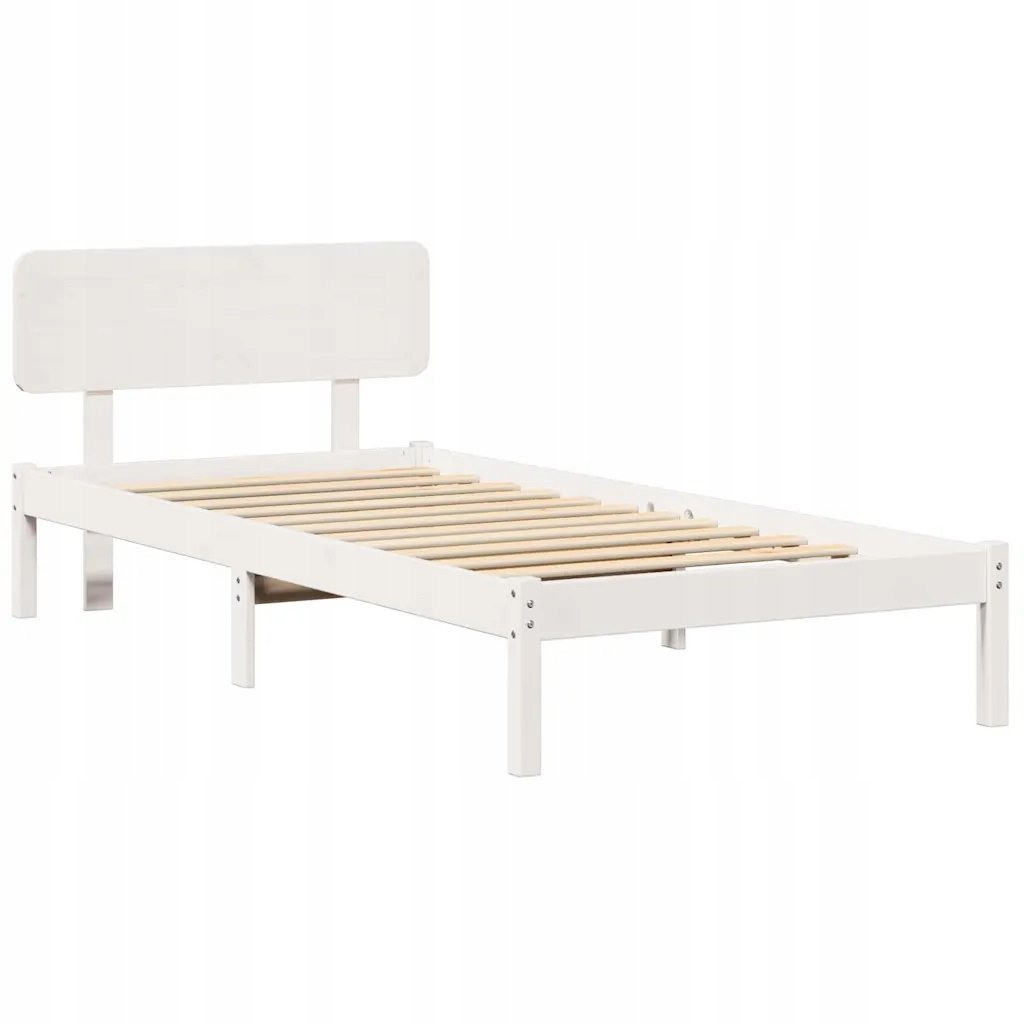 vidaXL Rama łóżka z białą głowicą 100 x 200 cm z solidnego drewna sosnowego Lumarko