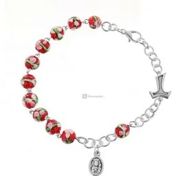 Różaniec bransoletka z krzyżem tau oraz medalikiem / szkło weneckie/ - Różańce - miniaturka - grafika 1