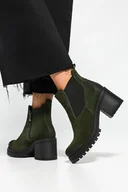 Botki damskie - Zielone botki skórzane damskie na szerokim klocku z gumą PRODUKT POLSKI Casu 60497-37 - miniaturka - grafika 1