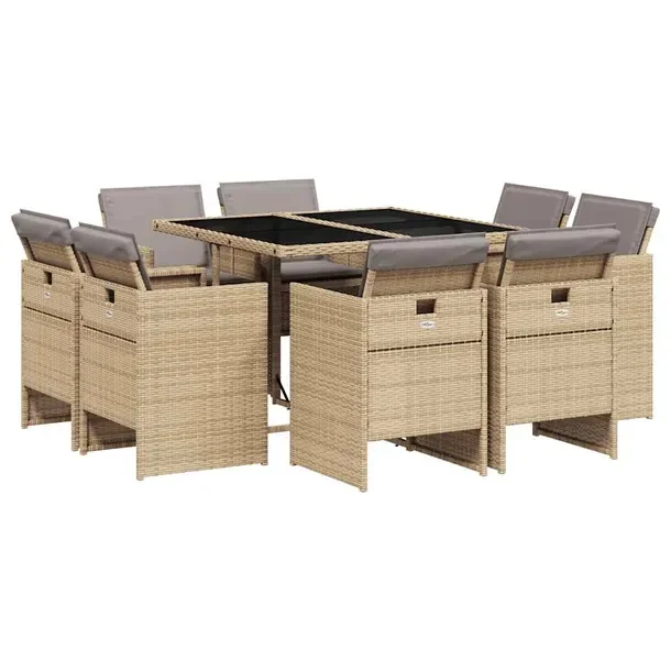 Zestaw mebli ogrodowych rattan PE 110x106x73 cm beż/czarny, 8 krzeseł, 8