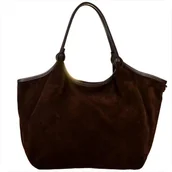 Torebki damskie - Włoska torebka shopper skóra zamszowa brąz czekolada XL - miniaturka - grafika 1
