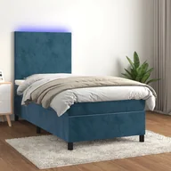 Łóżka - Lumarko Łóżko kontynentalne, materac i LED, niebieski aksamit 90x190 cm - miniaturka - grafika 1