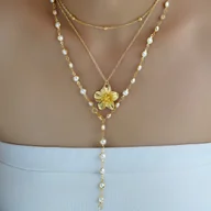 Naszyjniki - TEMU Zestaw 2 eleganckich, luksusowych, codziennych naszyjników z imitacji perły i kwiatów w kształcie litery Y dla kobiet Idealne na imprezę, do - miniaturka - grafika 1