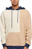 Bluzy męskie - Urban Classics Oversized Color Block Hoody, męska bluza z kapturem z materiału frotte z kieszenią typu kangaru, dostępna w wielu kolorach, S-5XL, Softseagrass/beż unionowy, L - miniaturka - grafika 1