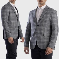 Marynarki męskie - Marynarka Męska Grafitowa Elegancka Klasyczna w Granatową Kratkę 3871 Szary 54 - miniaturka - grafika 1