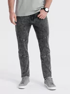 Spodnie męskie - Spodnie męskie jeansowe z przeszyciem na kolanach - szary V3 OM-PADP-0109 - miniaturka - grafika 1