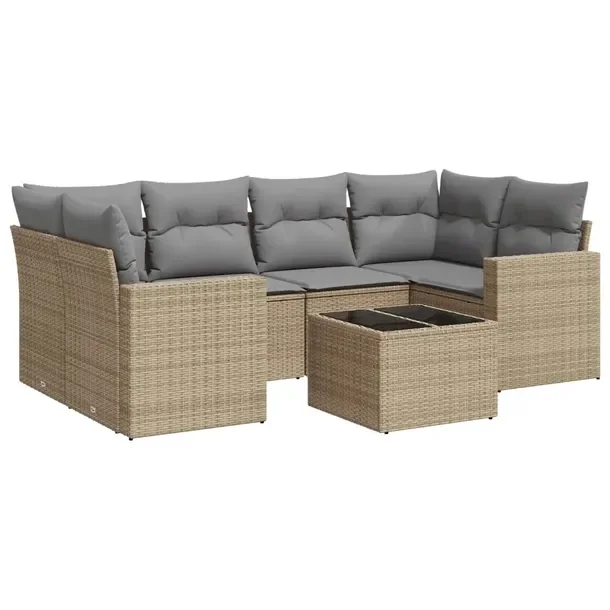 Zestaw mebli ogrodowych beżowy z rattanem PE, wymiary: 65,5 x 62 x 69 cm