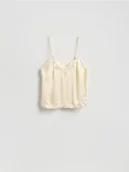 Koszulki i topy damskie - Reserved - Satynowy top z wiskozy - złamana biel - miniaturka - grafika 1