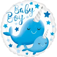 Baby shower i roczek - Balon foliowy, Narwhal Baby Boy, biało-niebieski, 46 cm, 1 sztuka - miniaturka - grafika 1
