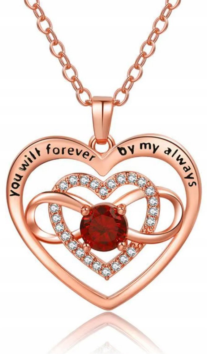 Naszyjnik Różowe Złoto Serce Nieskończoność Rubin Cyrkonie Stal Szlachetna