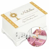 Pamiątka Pierwszej Komunii Świętej - Szkatułka drewniana z pozytywką i nadrukiem dla dziewczynki na komunię - miniaturka - grafika 1