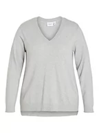 Swetry damskie - VILA EVOKED BY VILA Damski sweter VIRIL z dekoltem w serek L/S Knit top/cur-NOOS cienki pulower, jasny szary melanż, 48 - miniaturka - grafika 1