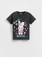 Koszulki dla dziewczynek - Reserved - Bawełniany t-shirt z nadrukiem - czarny - miniaturka - grafika 1