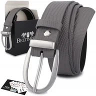 Paski - Skórzany pasek damski do spodni sukienki szary skóra nat 3 cm Beltimore D91 szary, srebrny r.110-125 cm - miniaturka - grafika 1