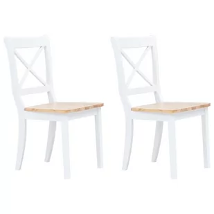 vidaXL Krzesła jadalniane, 2 szt., biało-brązowe, drewno kauczukowca - Krzesła - miniaturka - grafika 1
