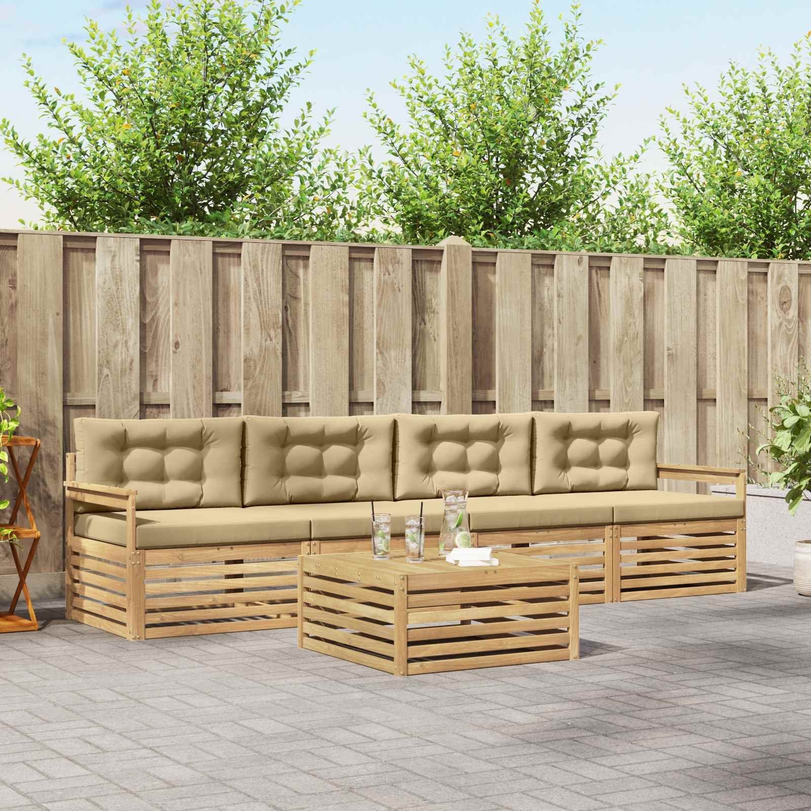vidaXL Zestaw sof na zewnątrz 5 pcs Biały i Beżowy Lite Drewno Akacji
