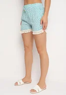 Spodenki damskie - Miętowe Szorty z Wiskozy z Gumką w Pasie i Troczkami Talorea - miniaturka - grafika 1