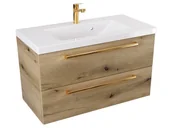 Szafki łazienkowe - Szafka Wisząca Z Umywalką ATHD 80 cm - Dąb Evoke Coast Mat - Uchwyty Złote Polerowane - miniaturka - grafika 1