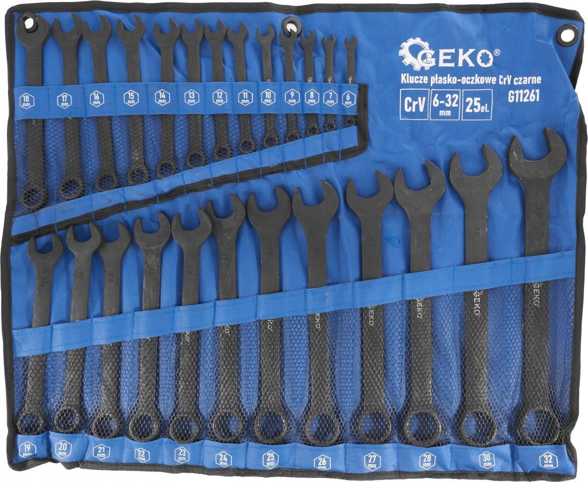 Geko Klucze płasko-oczkowe CRV-czarne 6-32mm 25el. 4