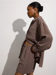 Reserved - Szorty z wiskozą - brązowy - Spodenki damskie - miniaturka - grafika 1