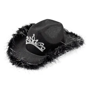 Kapelusz kowbojski czarny z diademem i piórami - Dodatki do strojów karnawałowych - miniaturka - grafika 1
