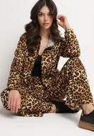 Spodnie sportowe damskie - Jasnobrązowy Komplet Dresowy w Panterkę Bluza i Szerokie Spodnie Edilessa - miniaturka - grafika 1