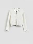 Swetry damskie - Reserved - Kardigan z kontrastowym wykończeniem - złamana biel - miniaturka - grafika 1